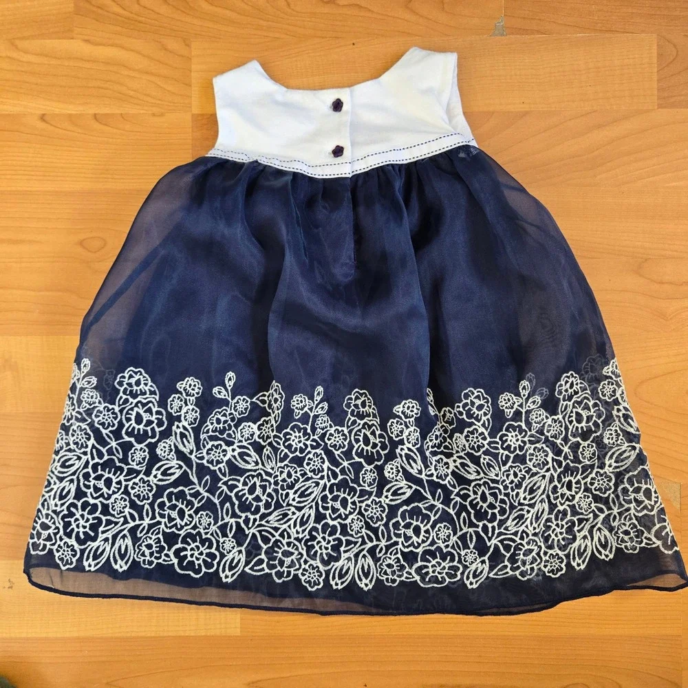 Navy Sheer Embroidered Floral Dress Size 24M Baby Toddler Classic‎ Formal Sweet